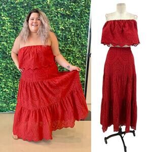 Astra Signature Julie Ruffle Lace Bandeau Tiered Maxi Skirt Set Size 16‎